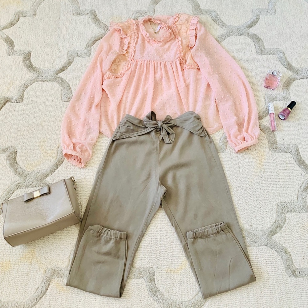 Girls’ Olive Green Trousers with a Bow Belt Wrap